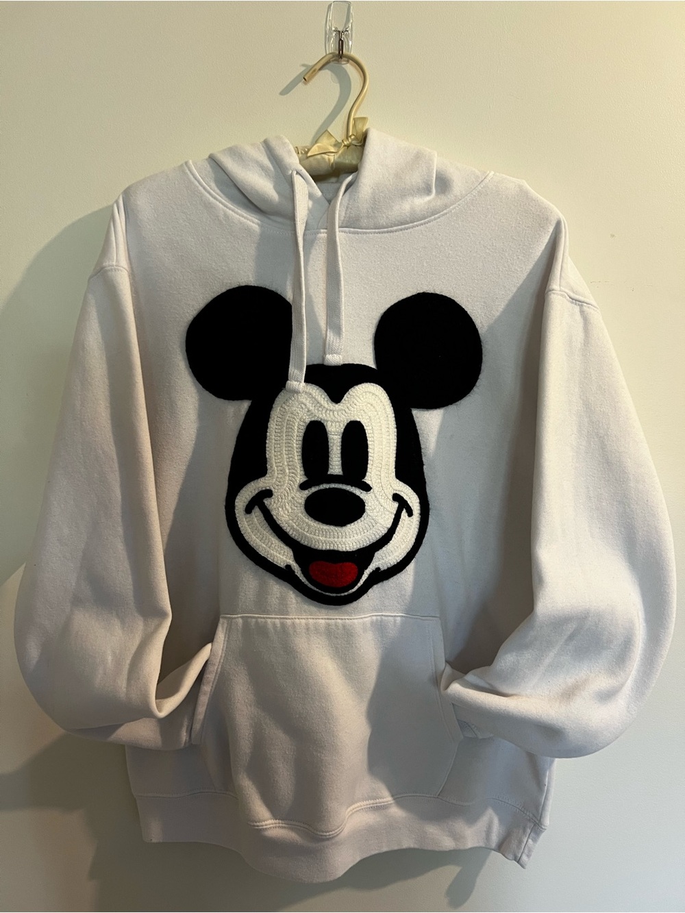 Disney Mickey Mouse White Pullover Hoodie Patchwork Large